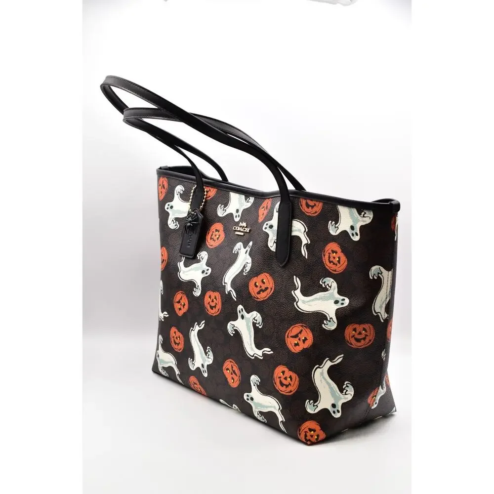 Coach City Tote Bag In Signature Canvas With Halloween Print Pumpkin Ghost NWT